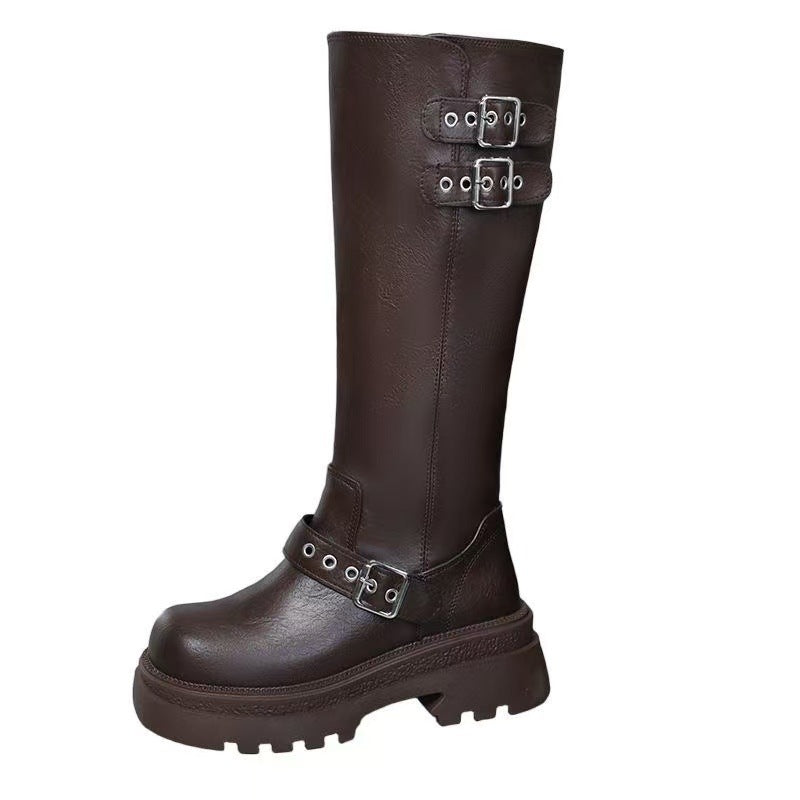 Damen Overknee Stiefel mit Schnallen Robust Winter