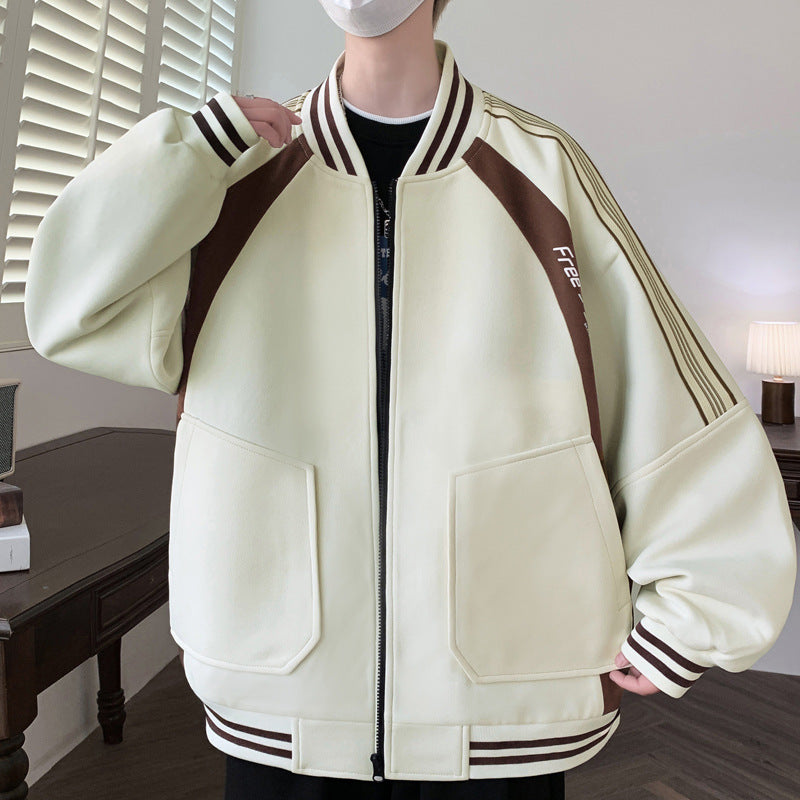 Sportliche Bomberjacke Unisex Kontrast Ärmelabschlüsse Modern