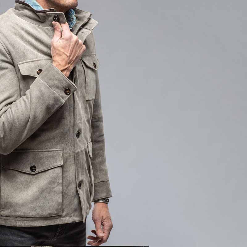 Herren Lederjacke Wildleder Robust mit Taschen