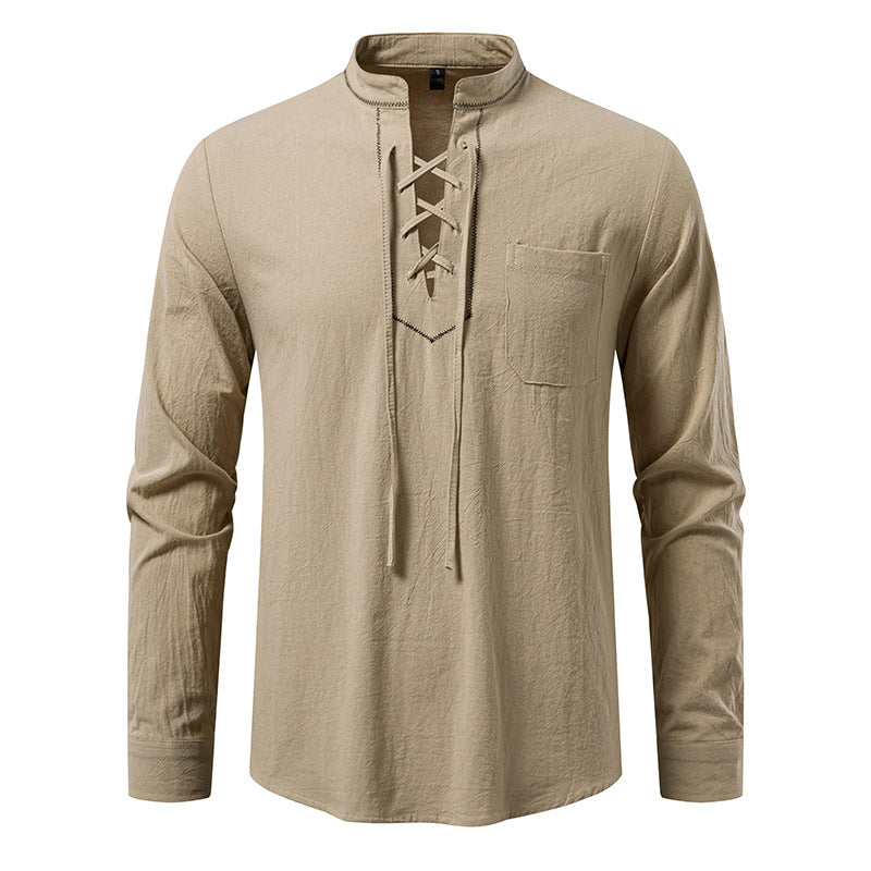Herren Langarmhemd Spitzenausschnitt Elegant Modern