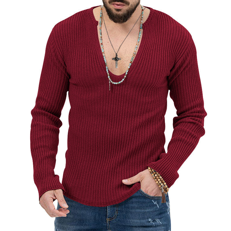 Herren Pullover Lässig Ripp Optik V-Ausschnitt Modern