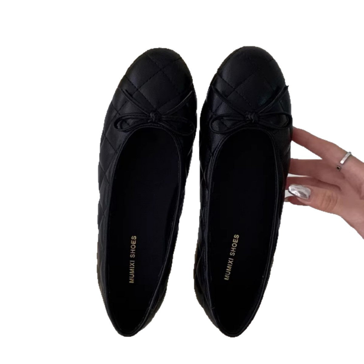 Damen Ballerinas Elegante Quilted Schleifen Detail Schwarz