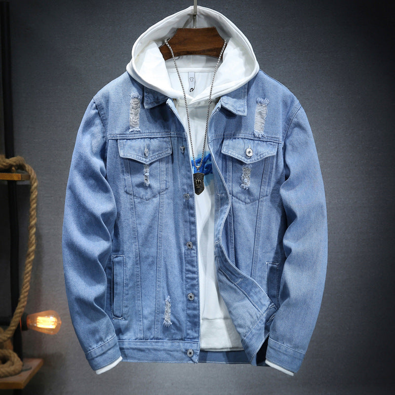 Herren Jeansjacke Lässig Mit Hoodie Einsätzen Modern