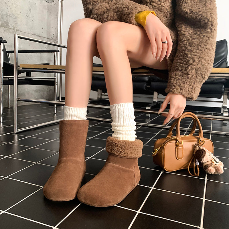 Damen Hausschuhstiefel Warm Flauschig Wildleder Winterstiefel