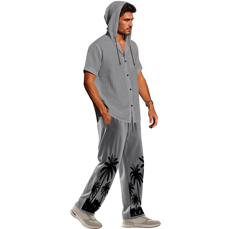 Herren Strandset Hoodie Shirt und Hose Casual Sommer