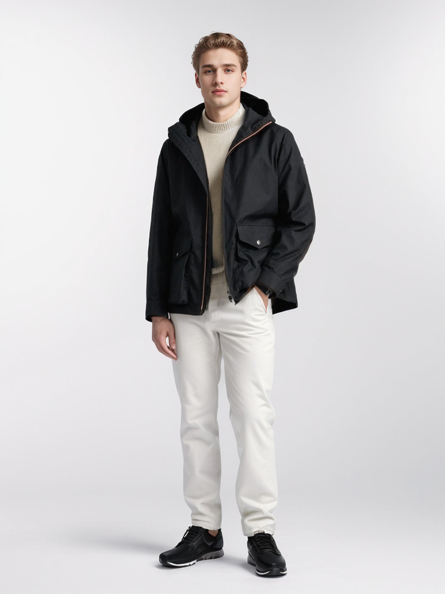 Herren Übergangsjacke Funktional mit Abnehmbarer Kapuze Modern