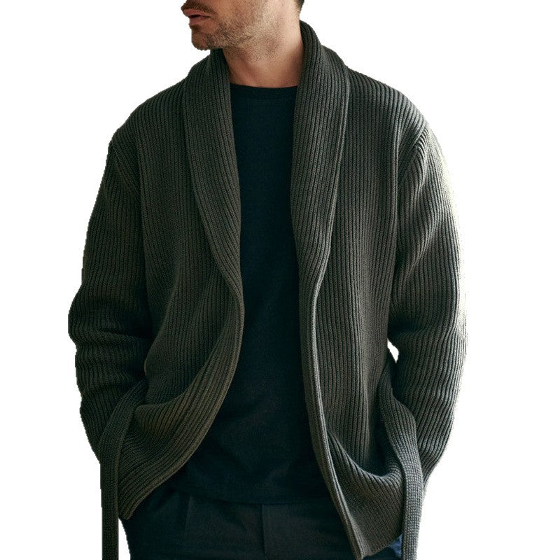 Herren Strickcardigan Modern mit Gürtel Tiefkragen