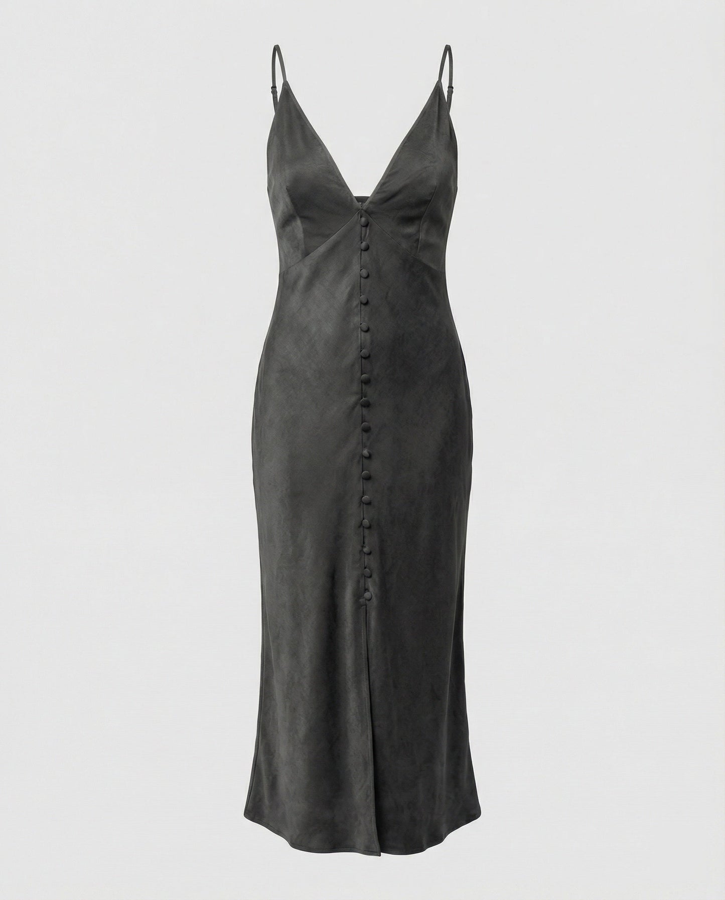 Damen Maxikleid V-Ausschnitt Knopfleiste Elegant Lang