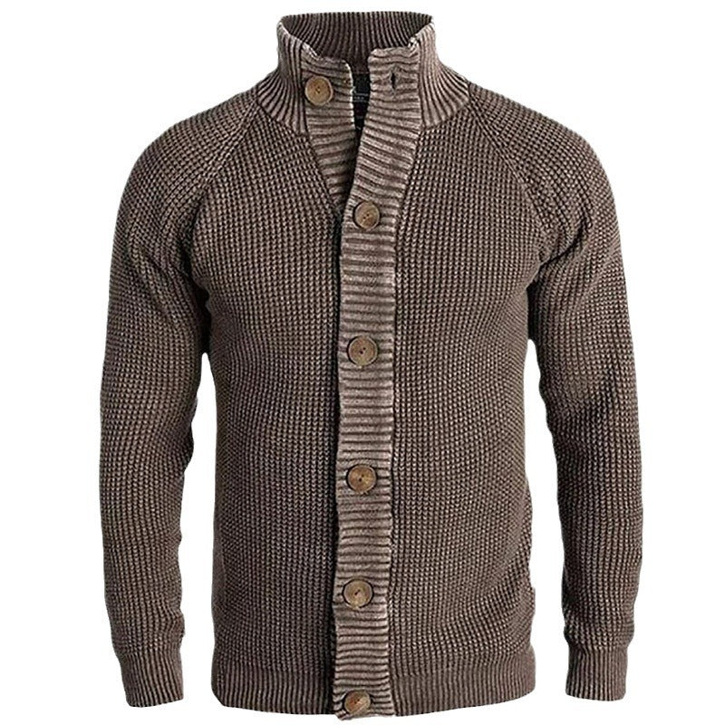 Herren Strickjacke Waffelmuster Stehkragen Modern Komfort