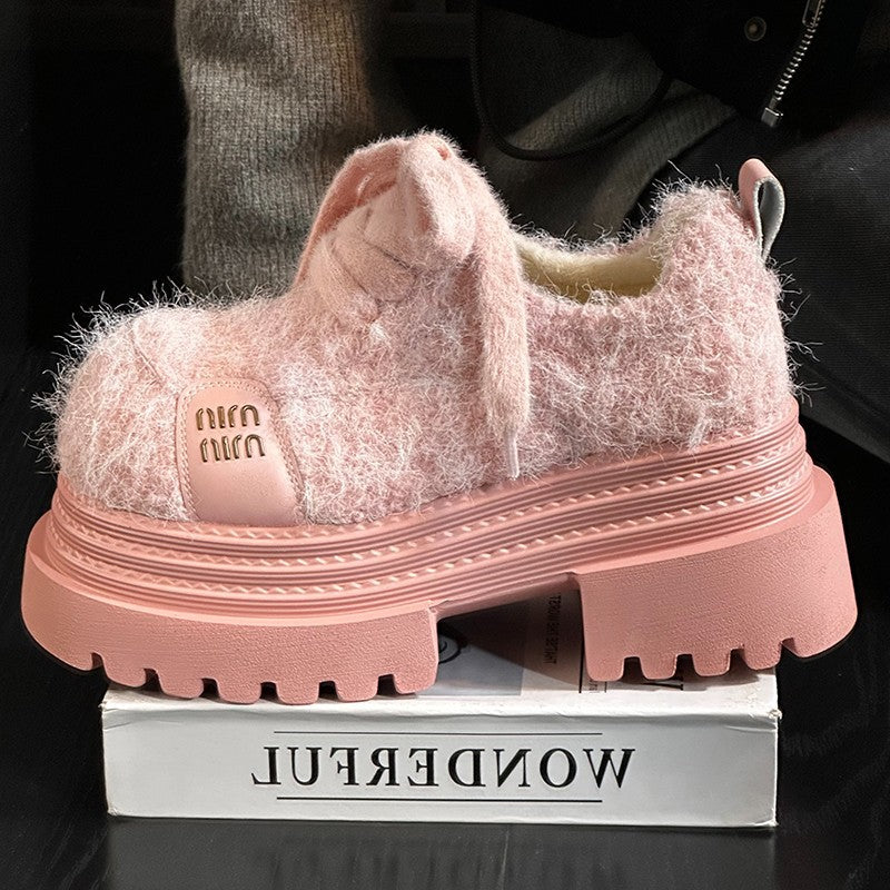 Damen Plateau Sneaker Atmungsaktiv Mit Kuscheligem Obermaterial
