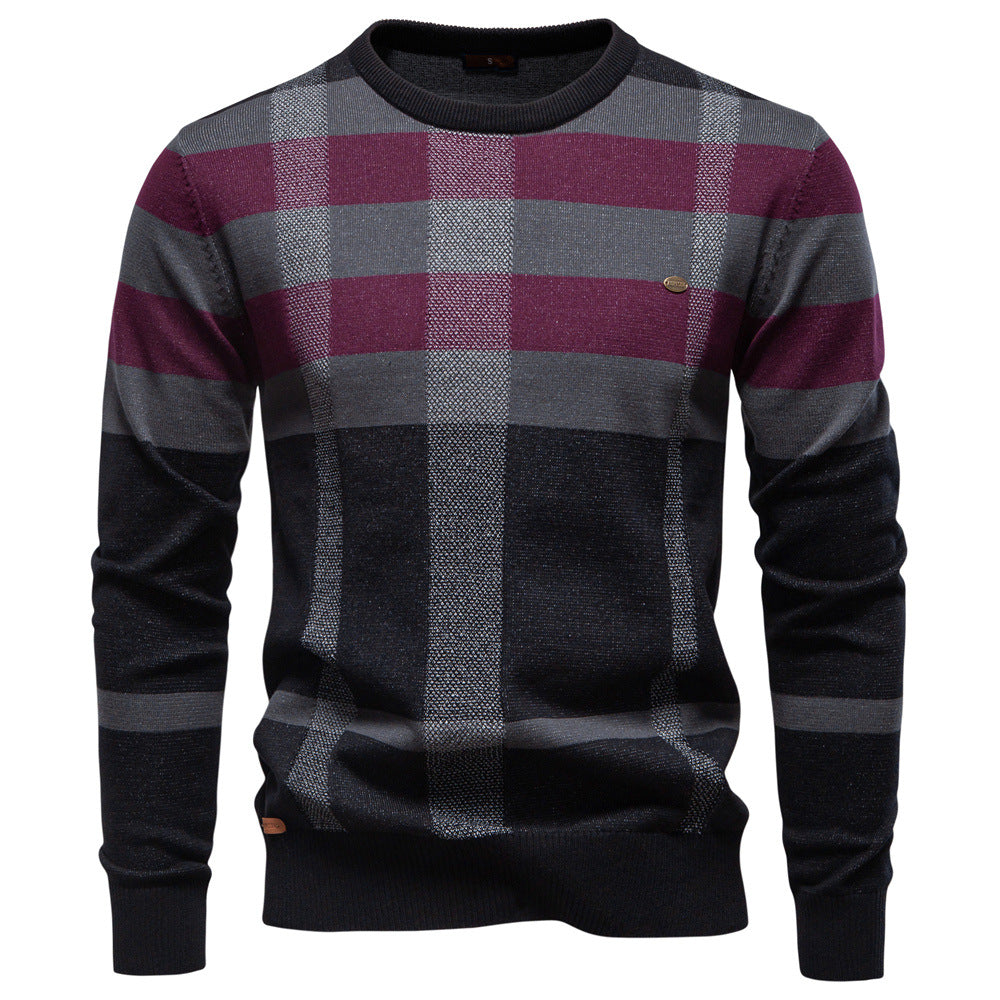Herren Pullover Langarm Karo Muster Weich