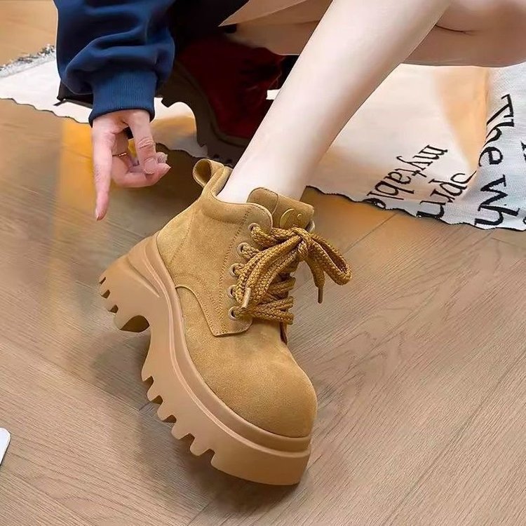 Damen Stiefel Chunky Boots Hoch mit Schnürverschluss Robust