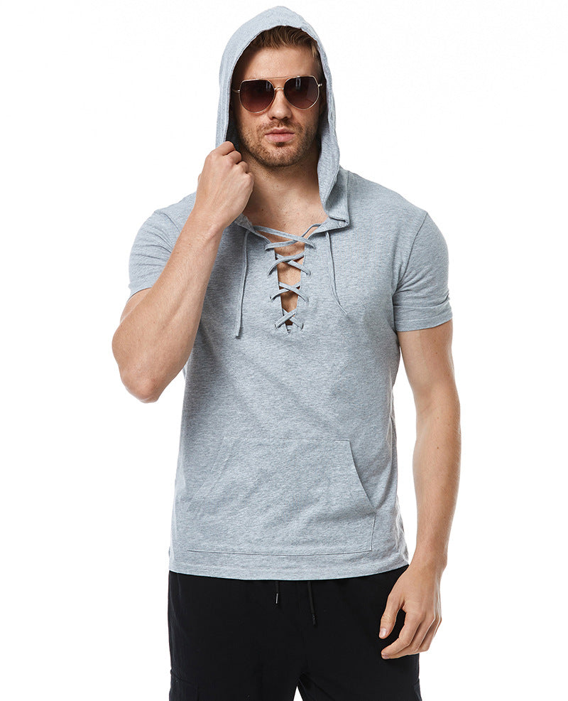 Herren Hoodie T-Shirt mit V-Ausschnitt und Kängurutasche Streetwear Style