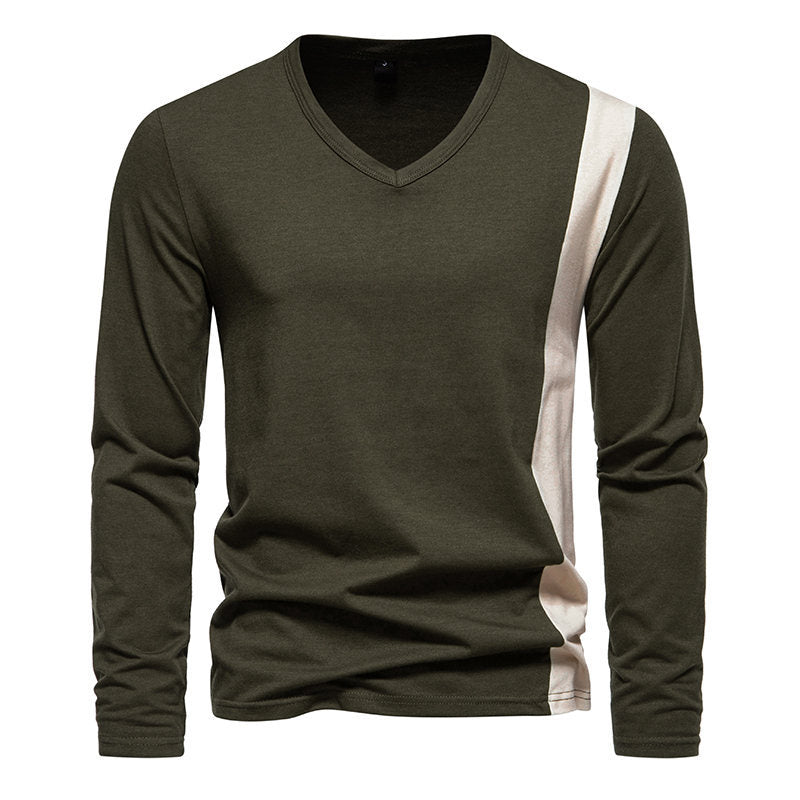 Herren Langarmshirt Modern V-Ausschnitt Kontrast Design
