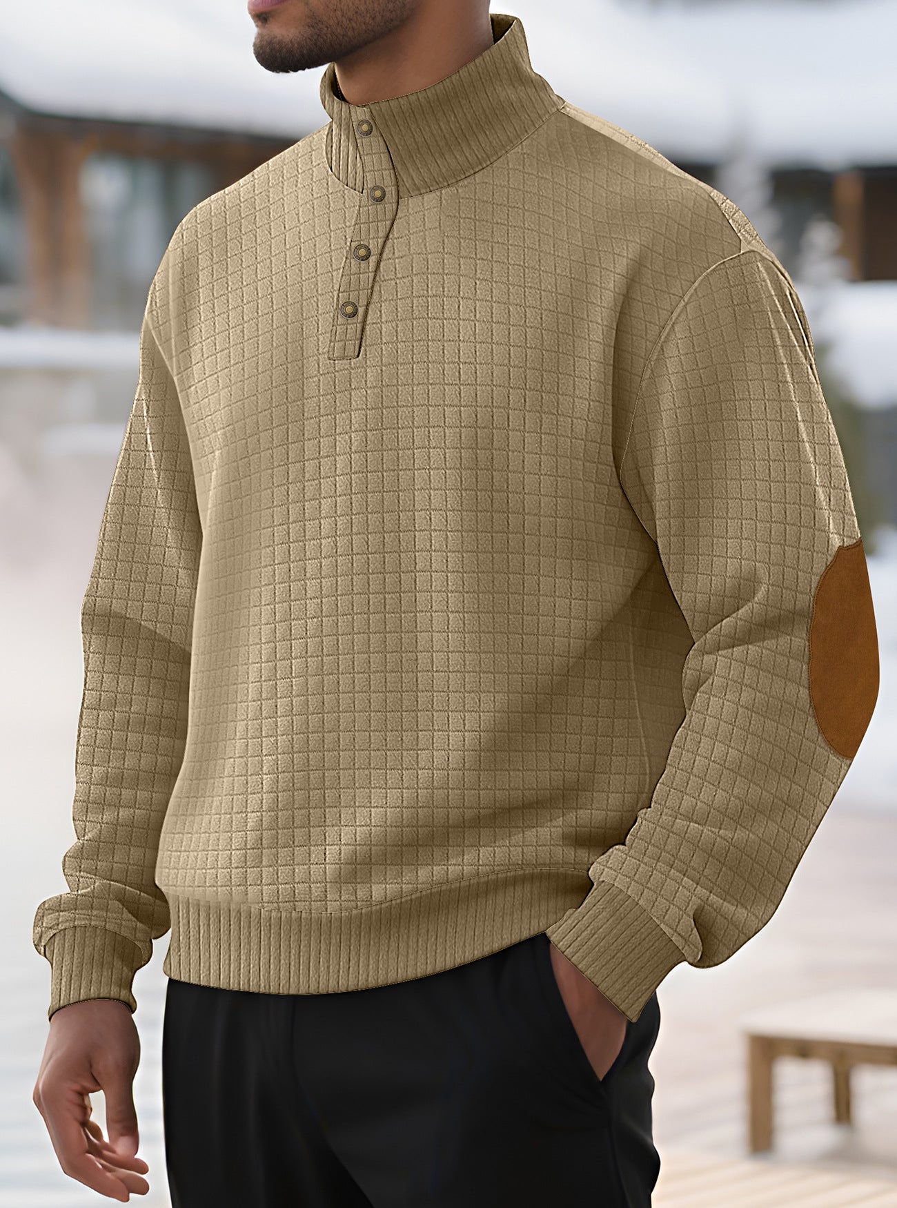 Herren Pullover Stehkragen Modern Strukturiert Knopfverschluss