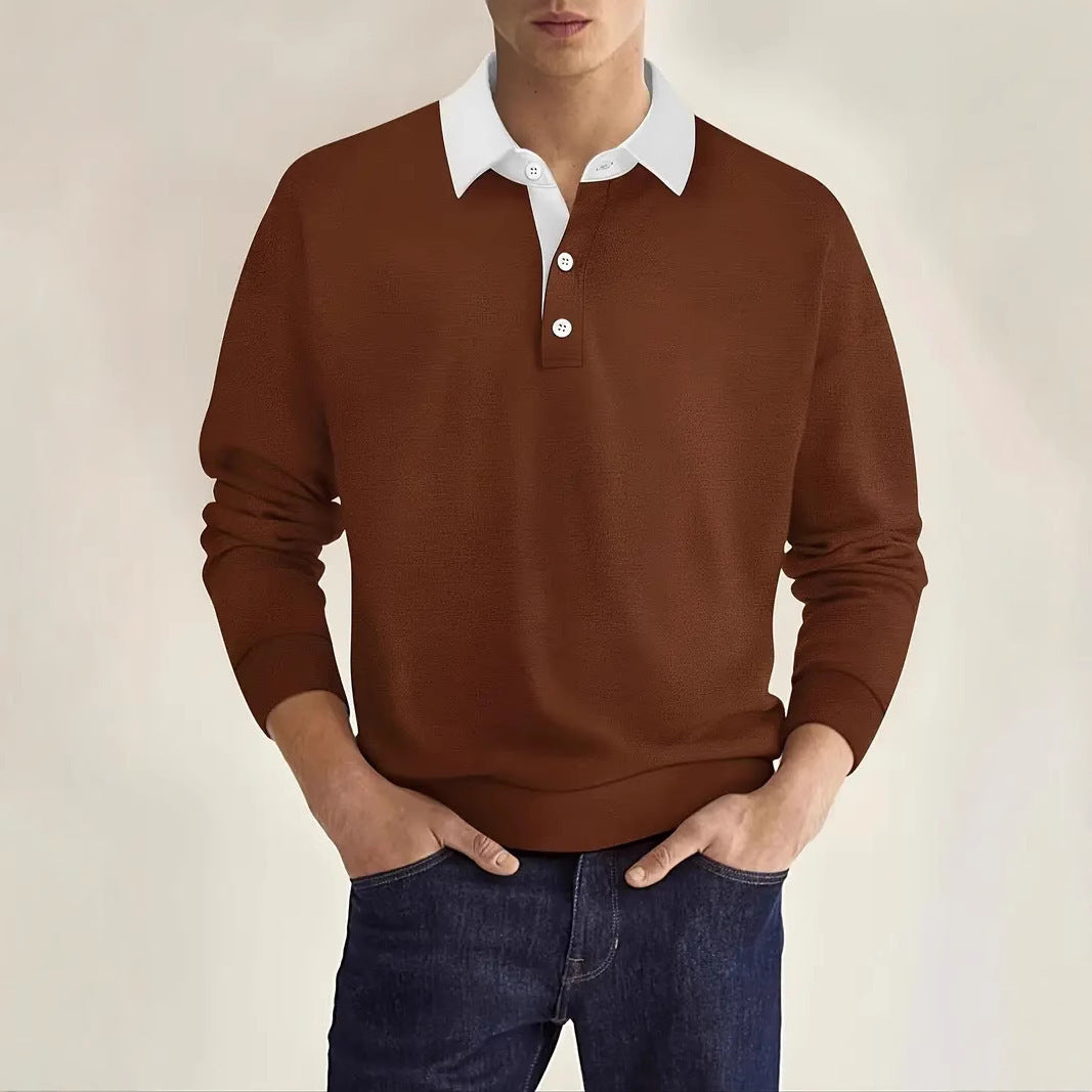 Herren Polopullover Elegant Knopfleiste Kontrastkragen
