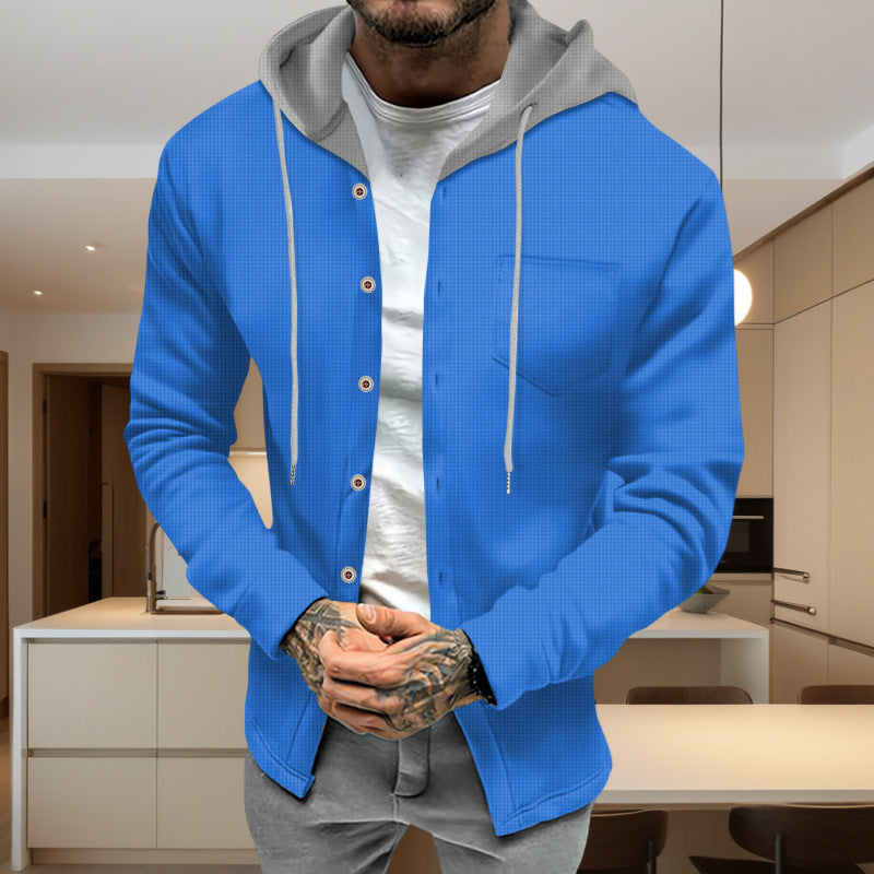 Herren Jacke Freizeit Kapuze Knopfleiste Modisch Casual