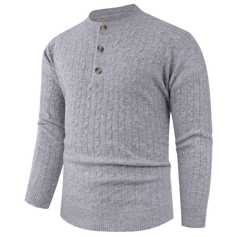 Herren Pullover Grobstrick Modern Schalkragen Knopfdesign