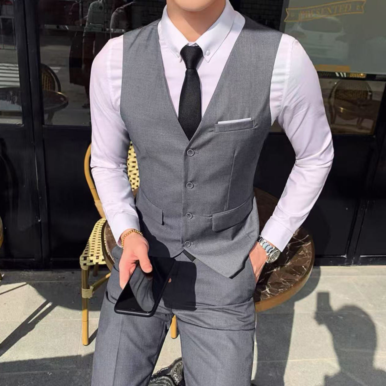 Herren Anzug Slim Fit Mit Taschen Elegant