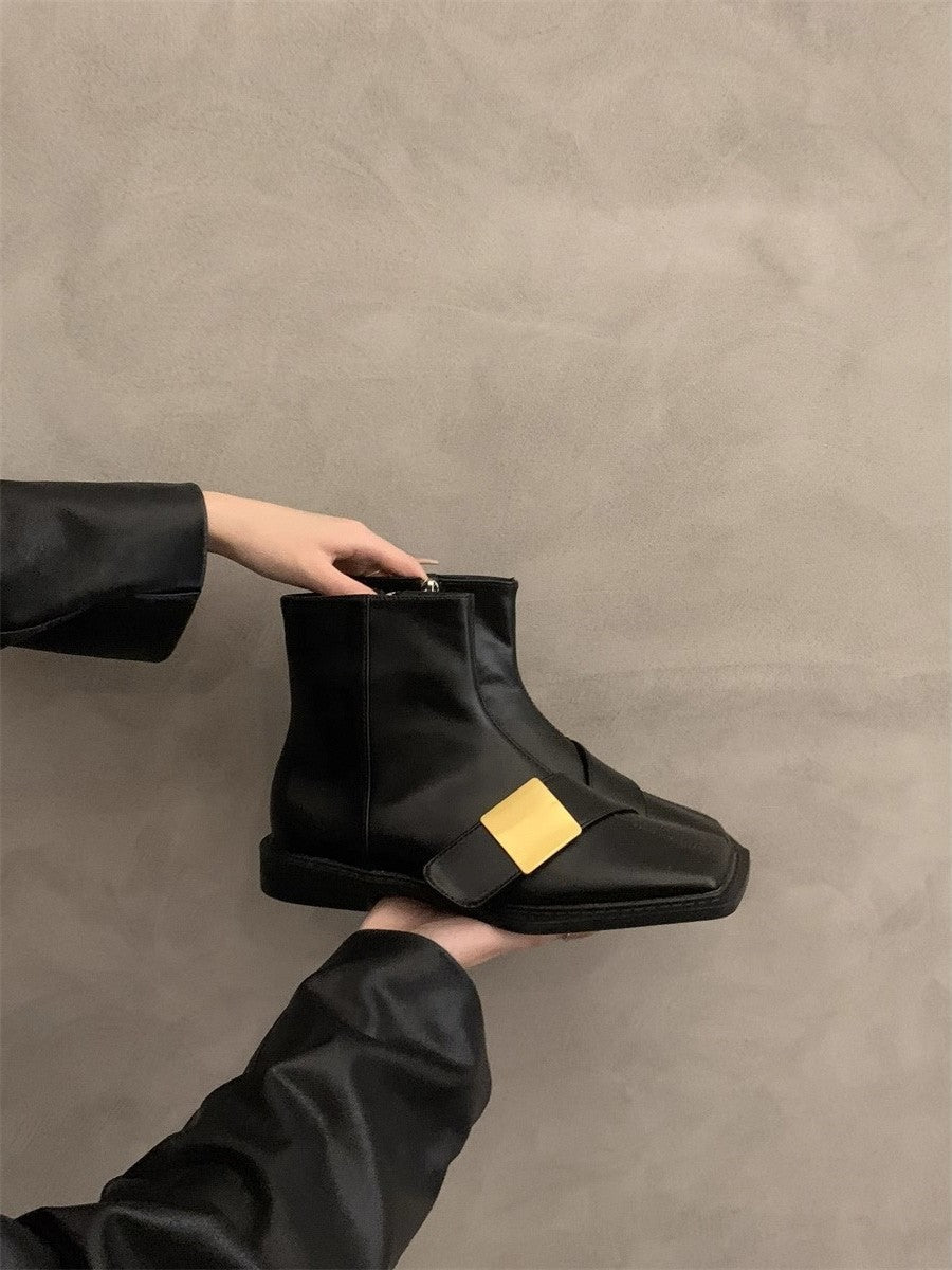 Damen Stiefeletten Elegante Schnallen Schuhe Schwarz Trend