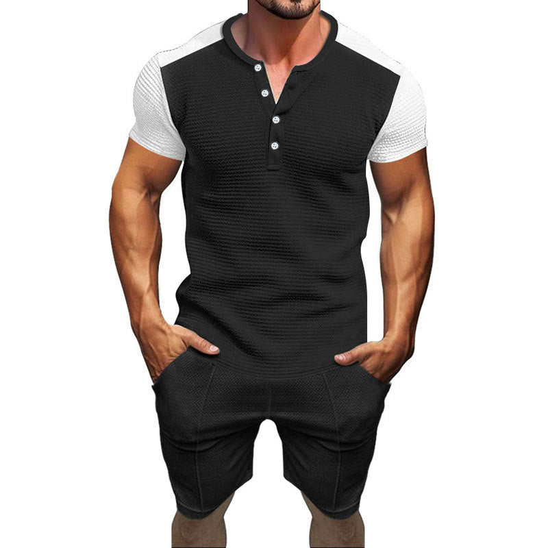 Herren Kurzarmanzug Elegant mit Knöpfen und Taschen