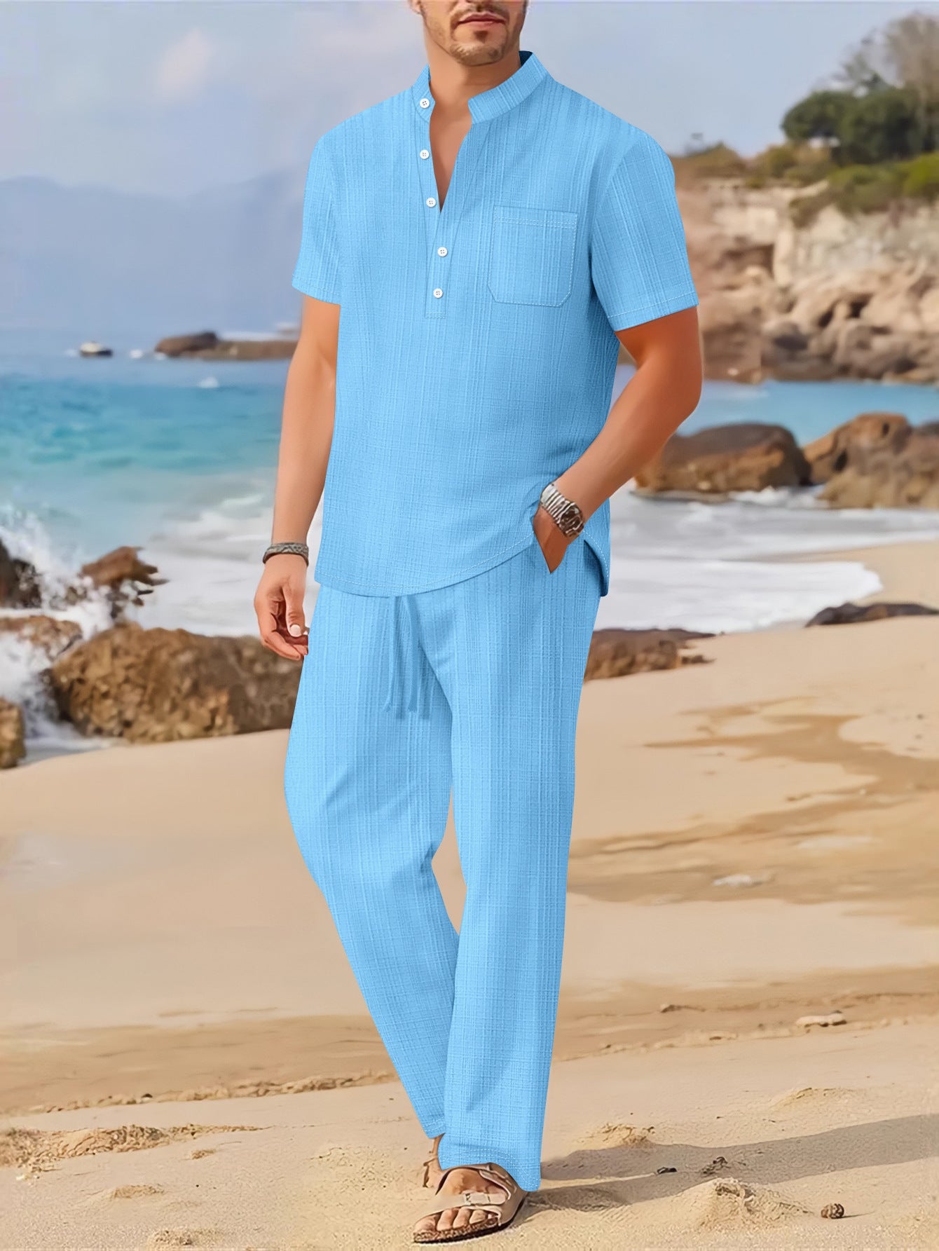 Männer Sommer Outfit Kurzarmhemd lockere Hose