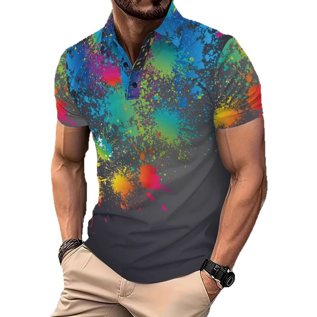Herren Poloshirt Modern Farbklecks Druck Berlin Style