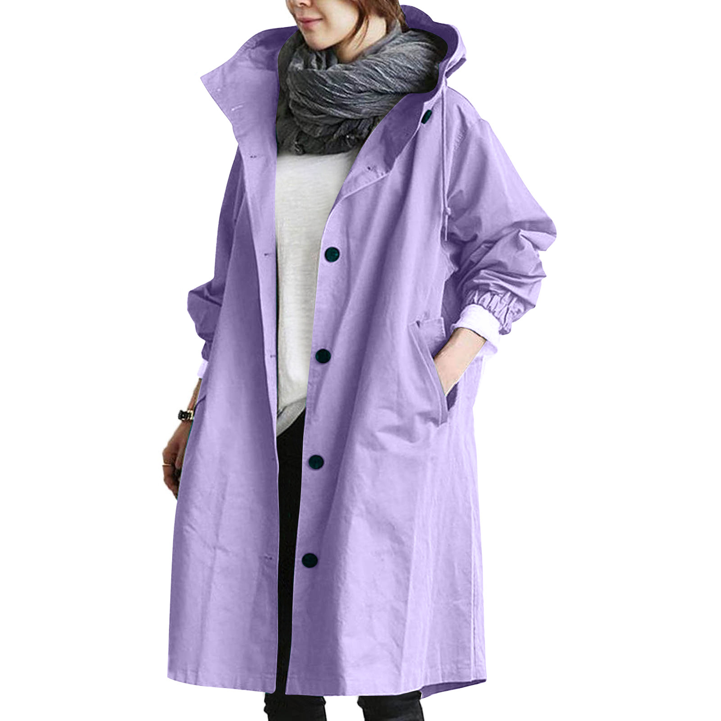 Damen Streetcoat Lang Mantel mit Knöpfen