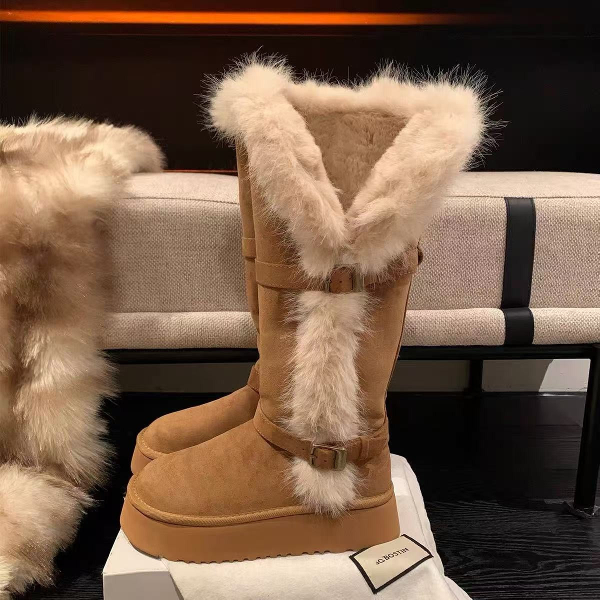 Damen Winterstiefel Warm Kuschelig mit Kunstfell