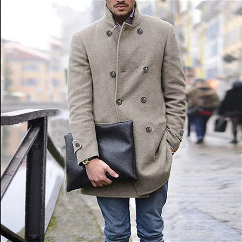 Herren Wollmantel Elegant Doppelter Knopf mit Taschen