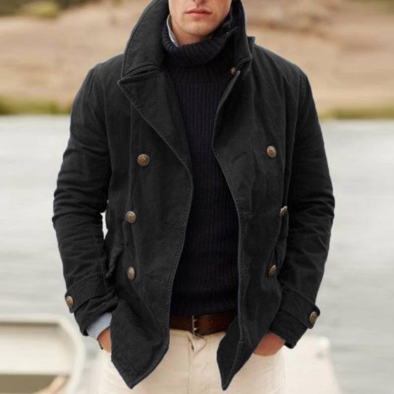 Herren Peacoat Jacke Marineblau Doppelreihig mit Weichem Futter