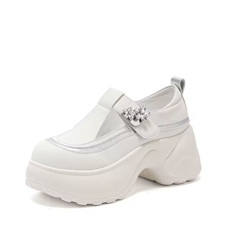 Damen Schnürschuhe Chunky mit Riemen Blüten Applikationen