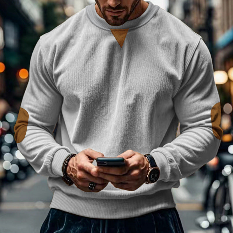 Herren Pullover Rundhals mit Patches Gemütlich Modern