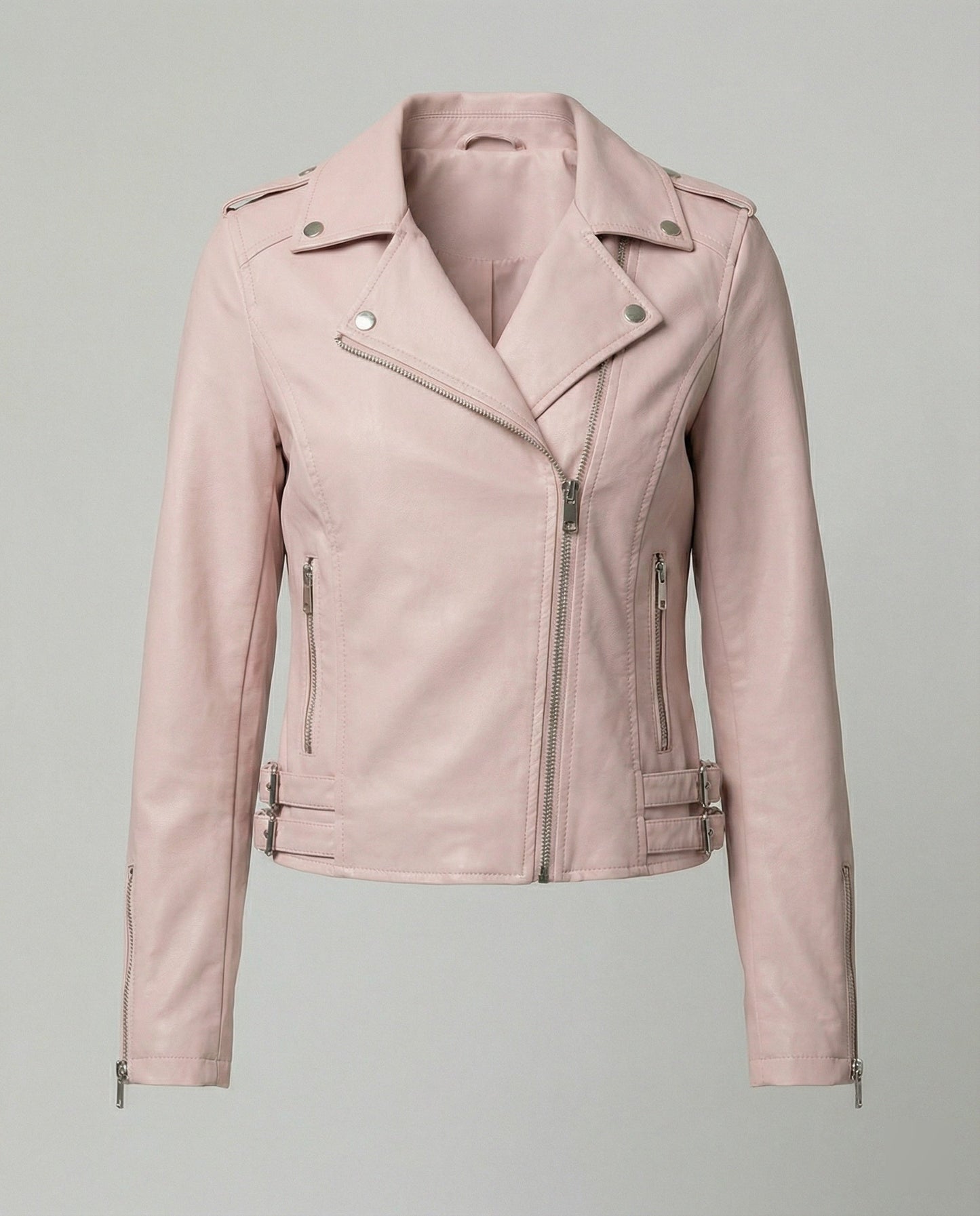 Damen Bikerjacke Kunstleder Taillierte Asymmetrisch Schwarz