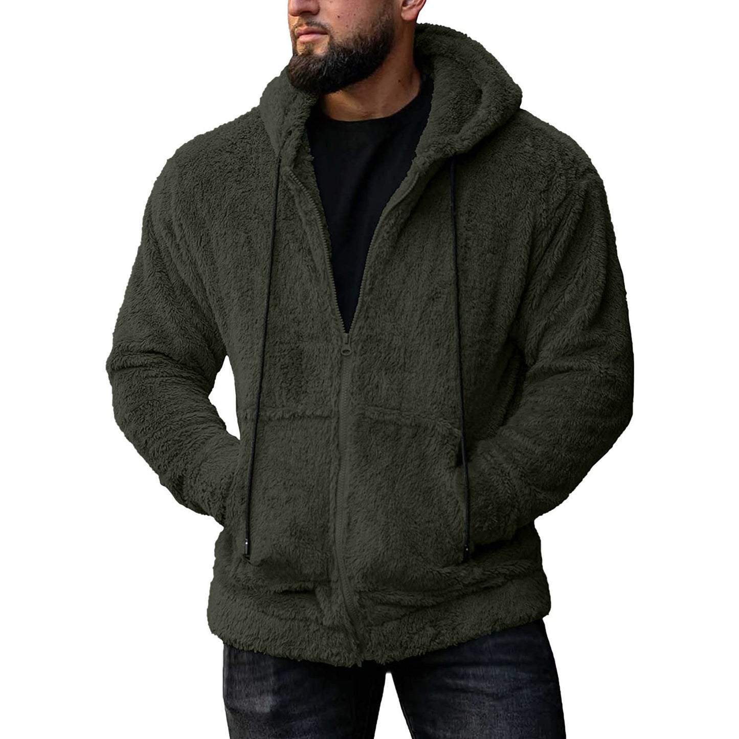 Herren Fleecejacke Warm Kapuze Taschen Sportlich