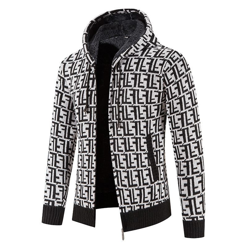 Herren Strickjacke Modern mit Kapuze und Muster