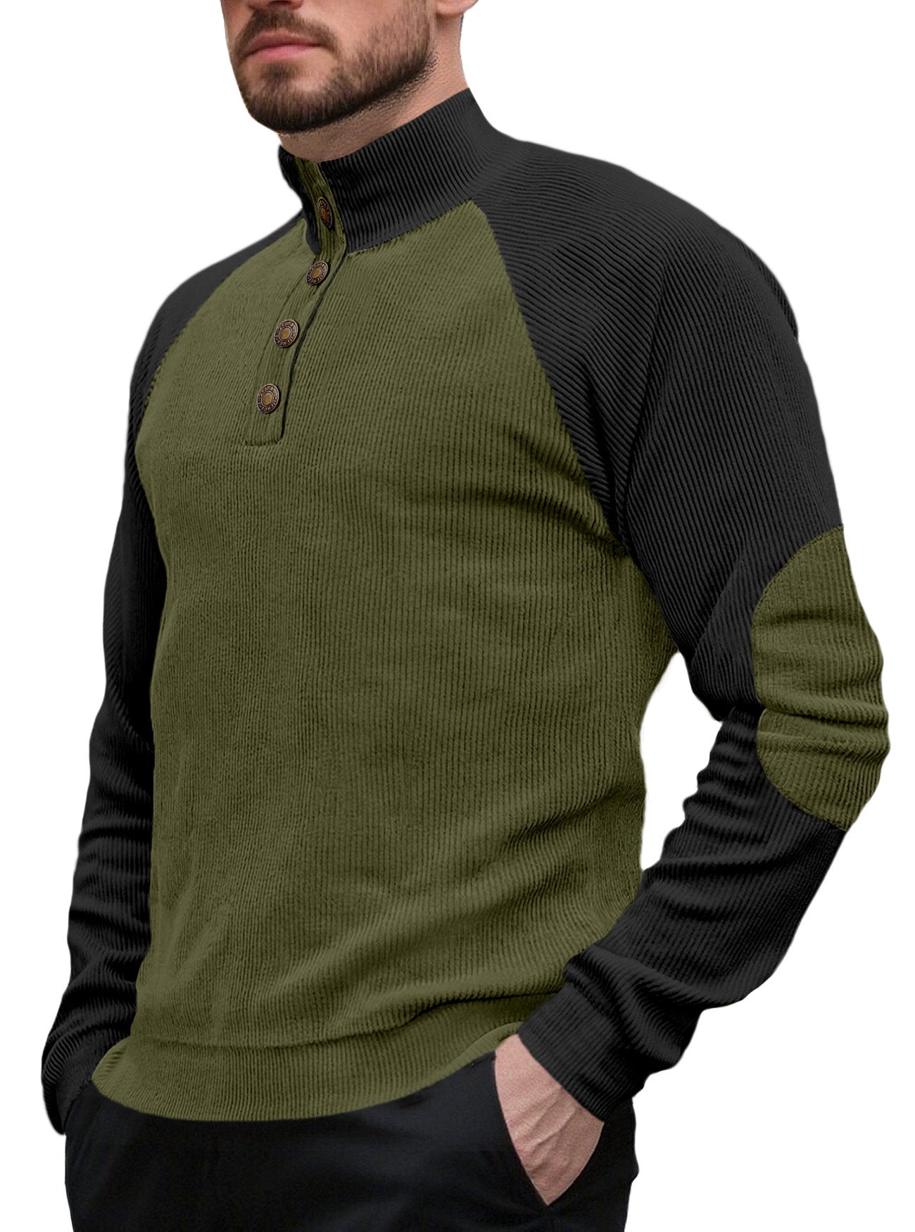 Herren Pullover Sportlich Hochgeschlossen Mit Knöpfen