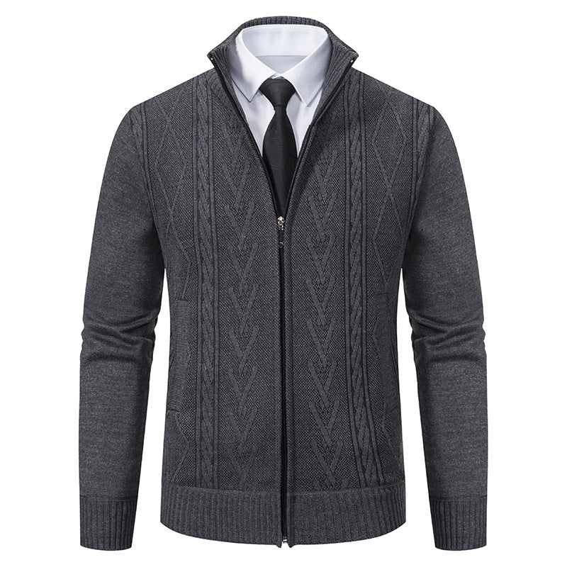 Herren Strickjacke Modern Zopf Muster Elegante Zipper