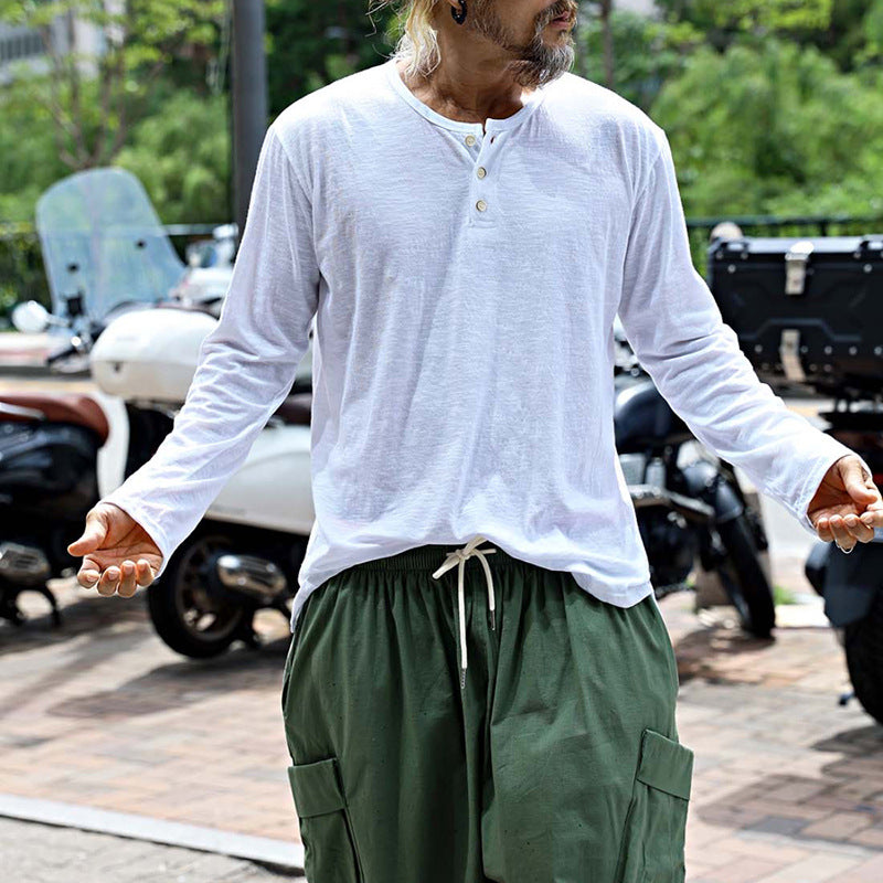 Herren Langarmshirt Lässig Knopfverschluss Relaxed Fit