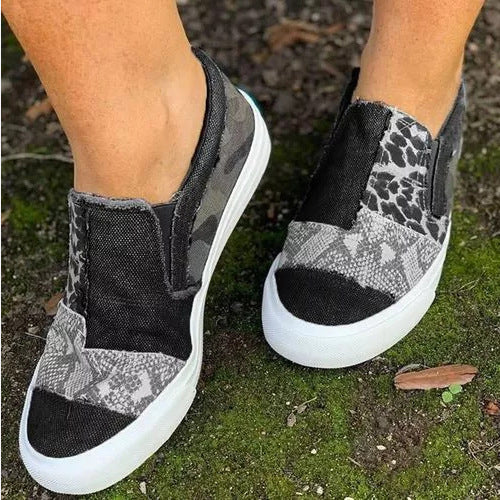 Damen Sneaker Slip-On Muster Mix Farben Trendy