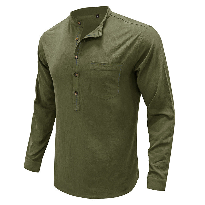 Herren Langarmshirt Mit Kragen Brusttasche Modern