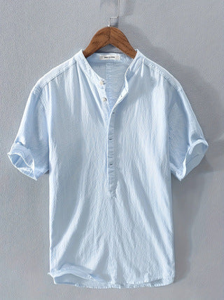 Herren Hemd Kurzarm Stehkragen Modern Elegant