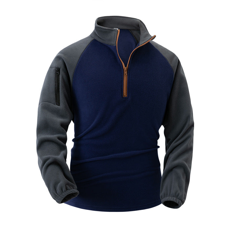 Herren Fleece-Pullover Warm Halb-Reißverschluss Funktions-Taschen