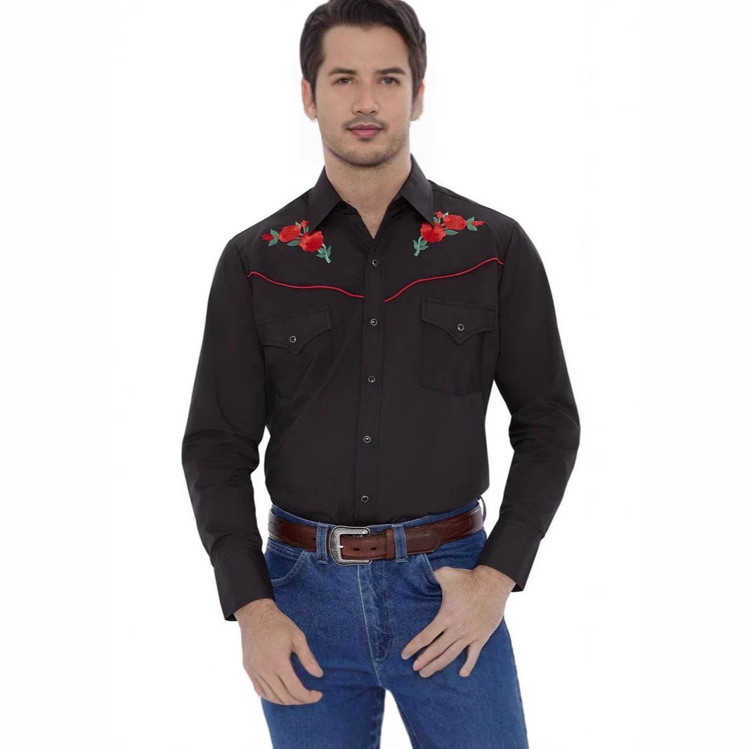 Herren Westernhemd Modern mit Stickerei und Floral-Muster
