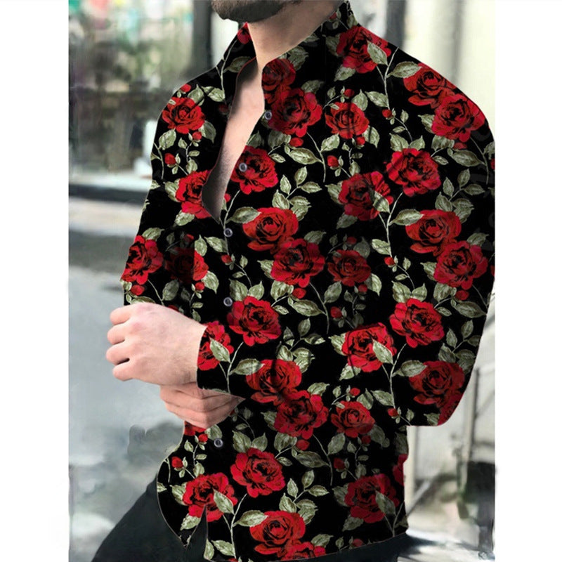 Herren Hemd Langarm Floralmuster Modern Berlin Style
