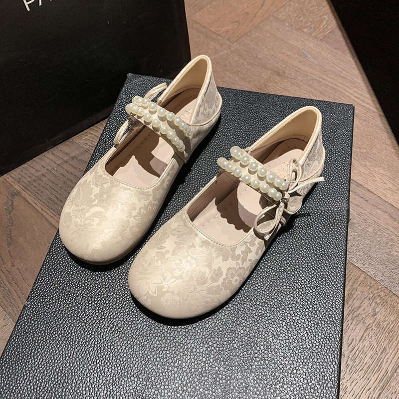 Damen Ballerinas Schuhe Elegante Perlen-details