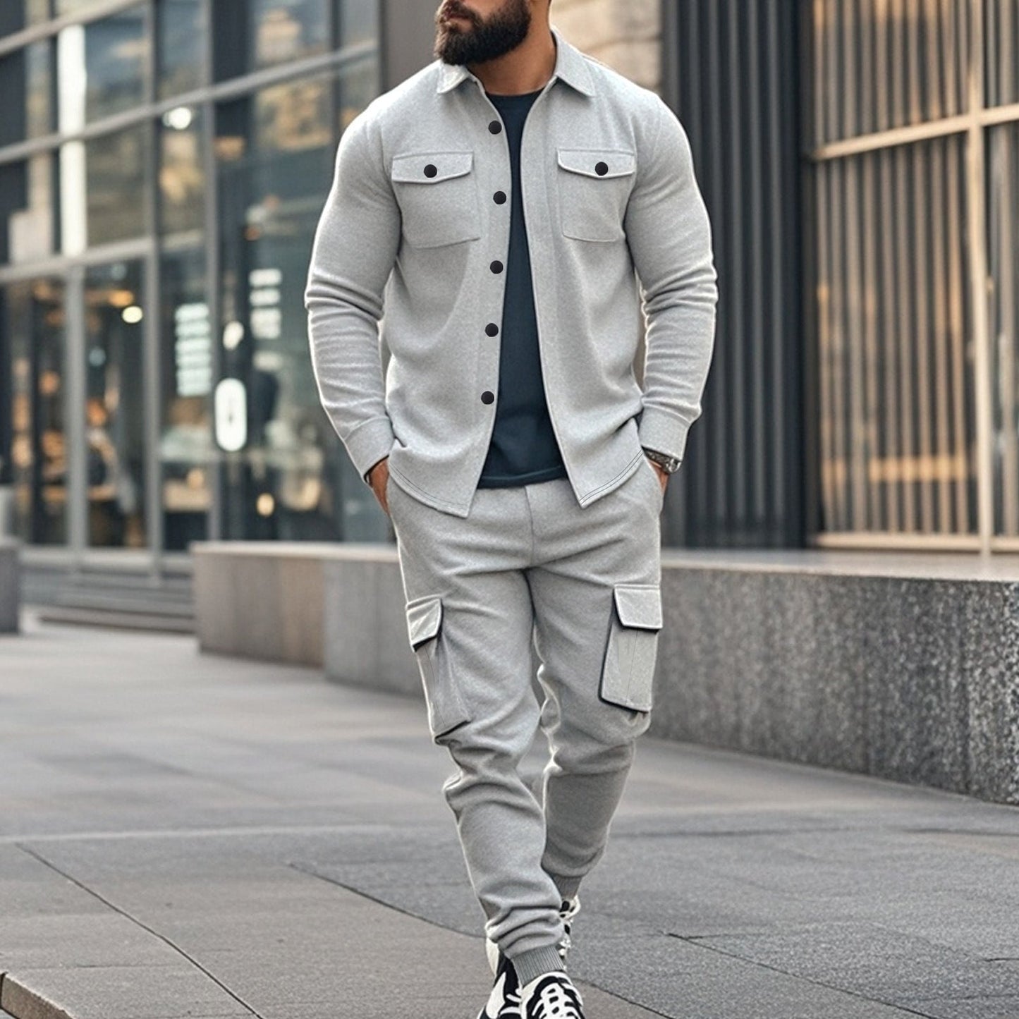 Herren Jogginganzug Cargo Bequem Funktions-Taschen