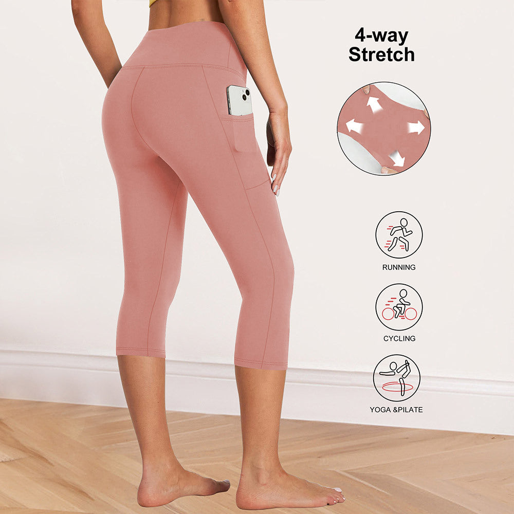 Damen Leggings mit Bauchkontrolle und Taschen Sportlich