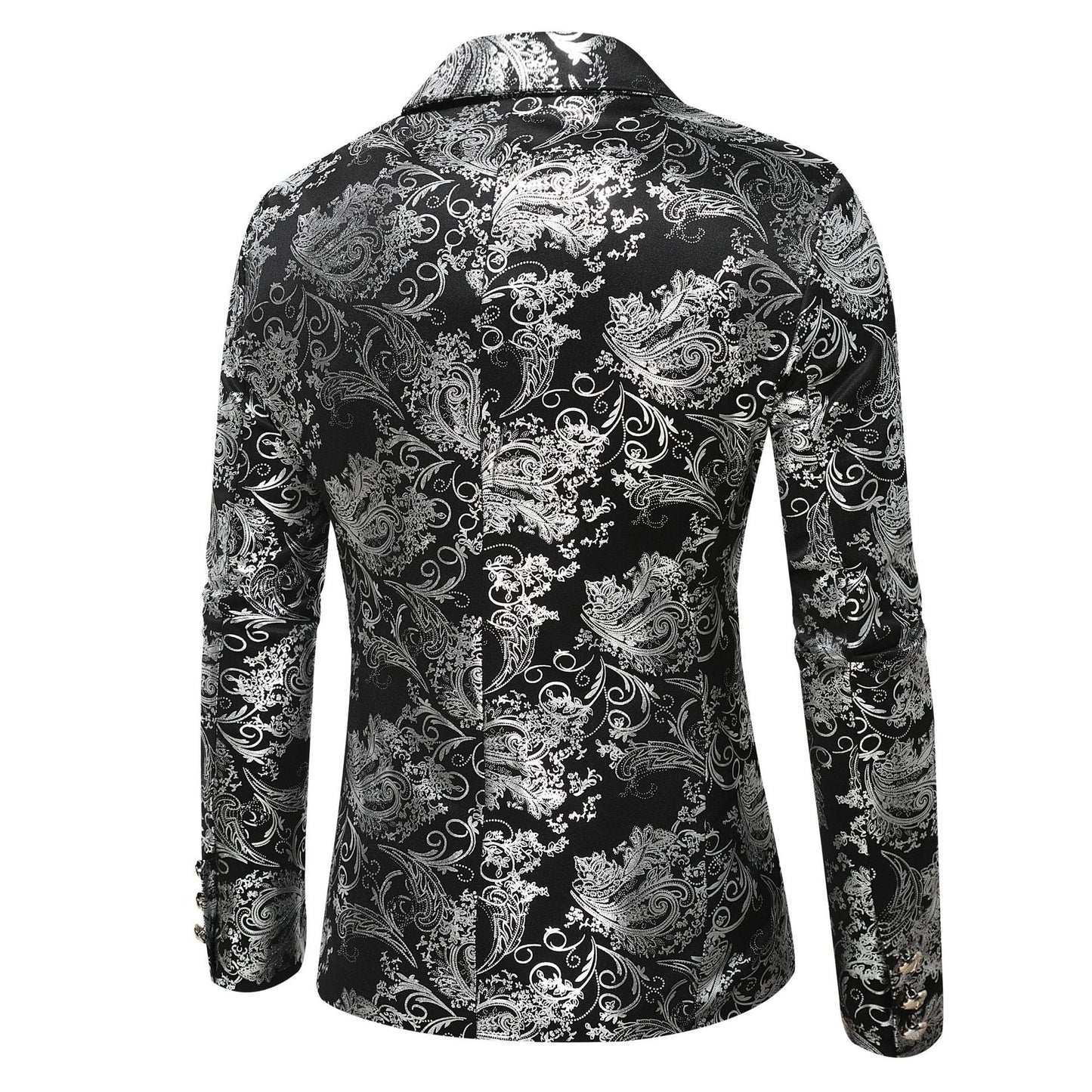 Herren Blazer Barock Stil Pailletten Elegant Schwarz