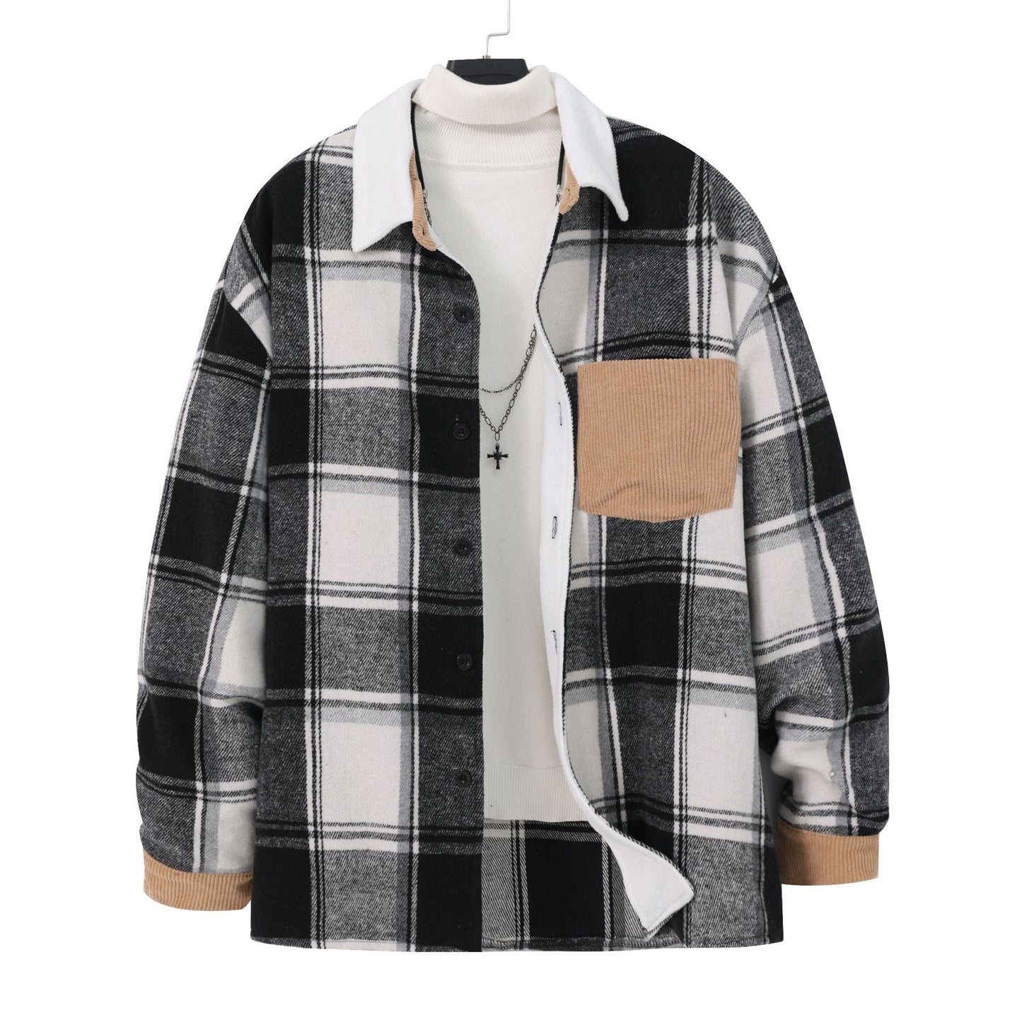Herren Flanelljacke Kariert Baumwolle Mit Taschen